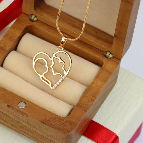 "Heart Shaped Rose Gold Pendant with Mother and Child Silhouette, XPPT1476 - Picture 2 of 13